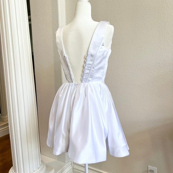 White Satin Corset Fit and Flare Mini Dress Bachelorette Party Bridal Graduation - Picture 6 of 13